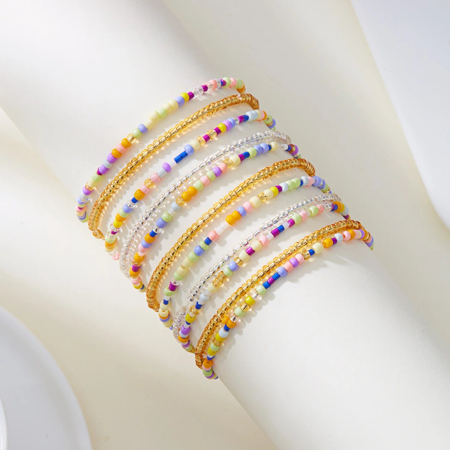 CowLost | elastic-beaded-bracelets-bohemian-colorful-beads-stretchy-strand-chain-bangle-girls-summer-beach-party-vacation-jewelry |9
