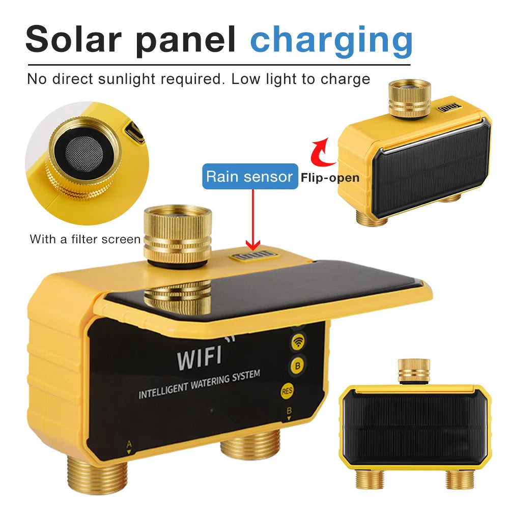 WiFi Solar Irrigation Timer 1/2/4 Outlet Smart Watering Controller for Garden Greenhouse