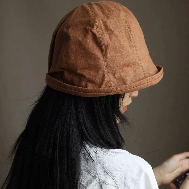 CowLost | linen-curled-edge-sun-hats-for-women-foldable-bucket-hat |1