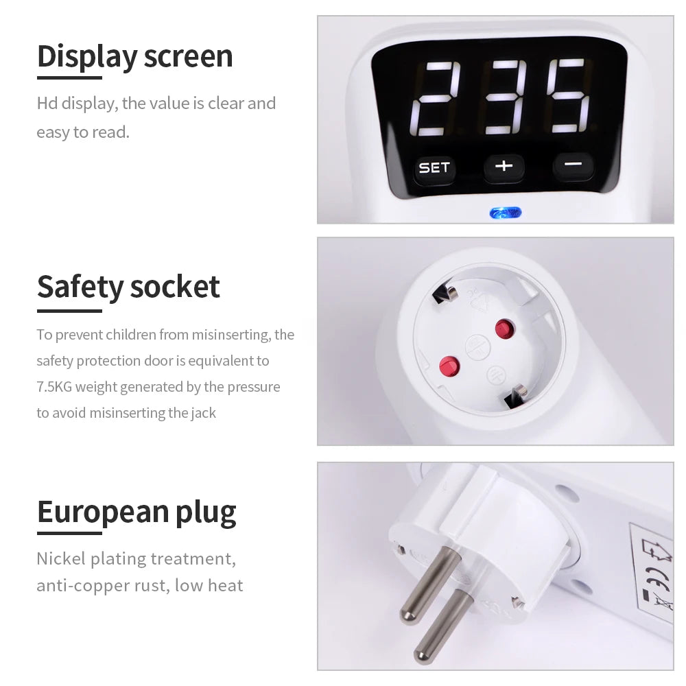 LCD Voltage Protector with LCD Display, Automatic Reset, Surge & Undervoltage Protection, EU/US Plug