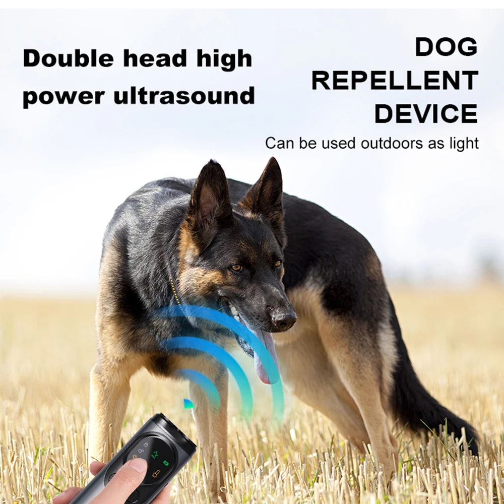 3-Head Ultrasonic Dog Repeller 30ft Range Anti-Barking Trainer with LED Flashlight