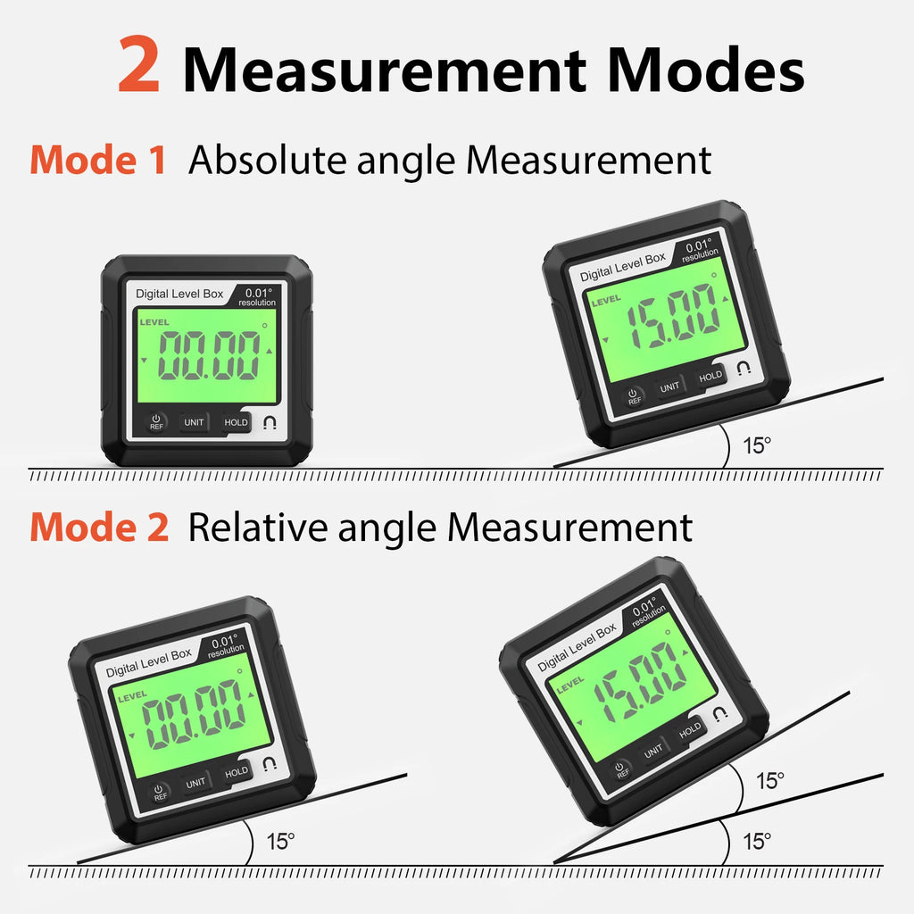 Digital Magnetic Inclinometer LCD Backlight Angle Finder 4x90° Protractor Level Box for Woodworking