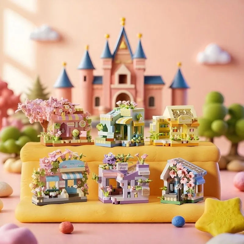 Mini City Street View Flower Shop Building Blocks Kit Educational Toy for Kids