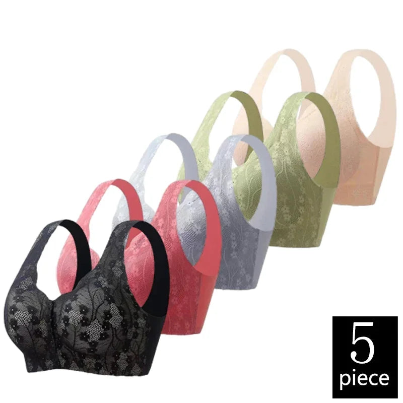 CowLost | product_id-fallsweet-5pcs-plus-size-wireless-front-closure-push-up-lace-bras-for-women |12