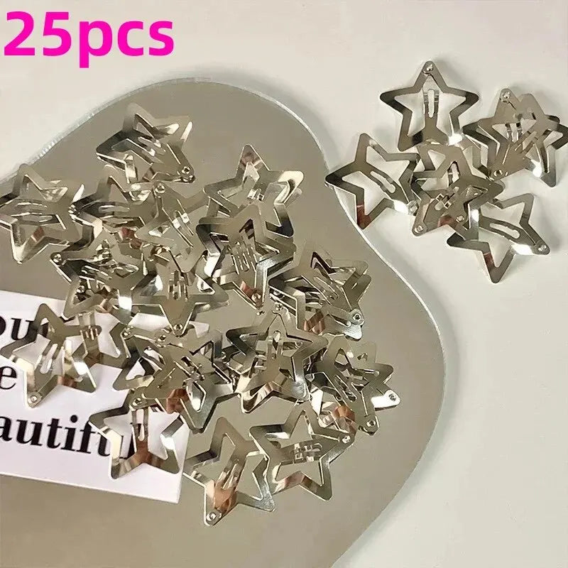 10/25/50/100/200pcs Sliver Y2K Star BB Hair Clips for Girls