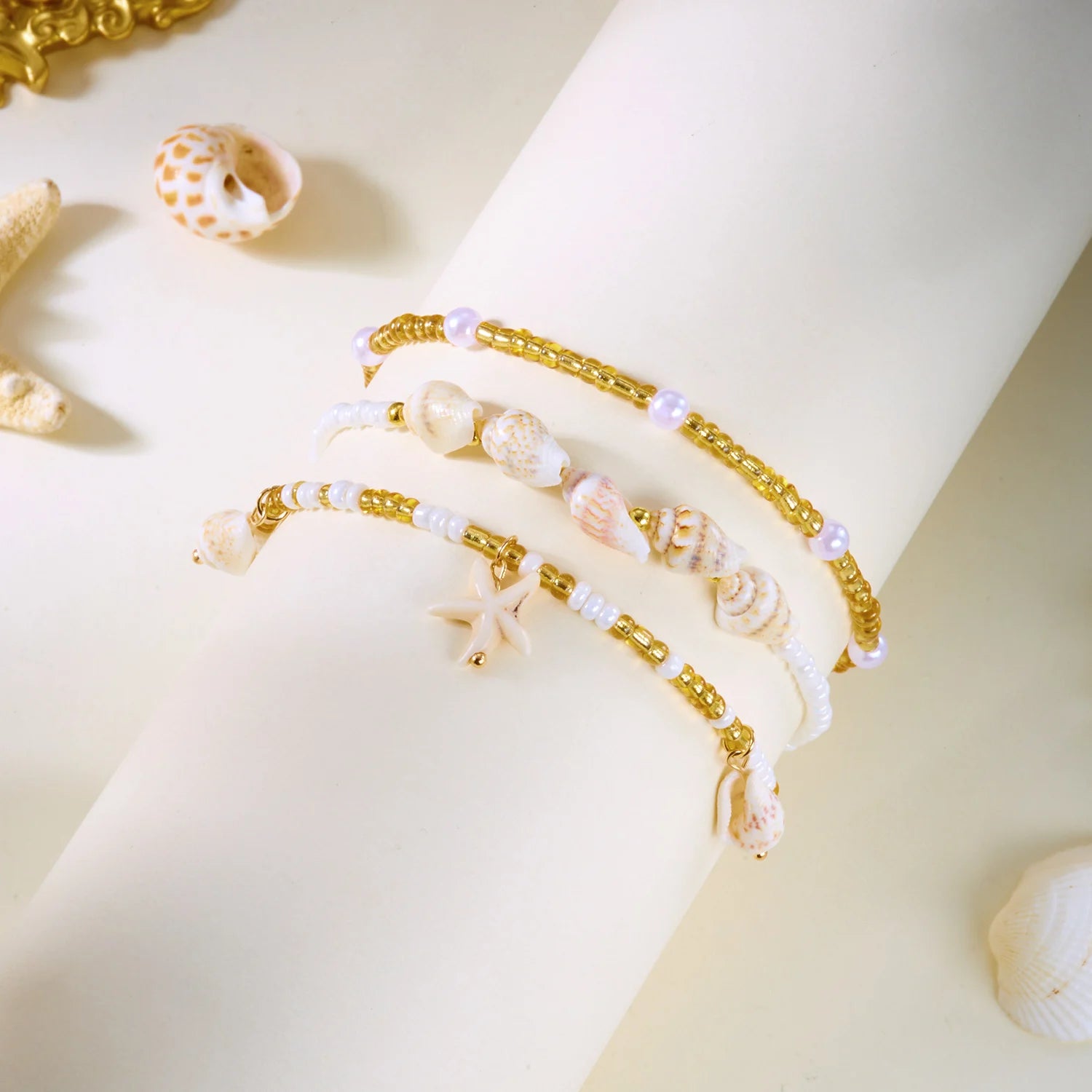 CowLost | bohemian-rice-beads-starfish-conch-pendant-anklet-set-for-women-multi-layer-sea-turtle-ankle-bracelet-on-foot-girl-charm-jewelry |7