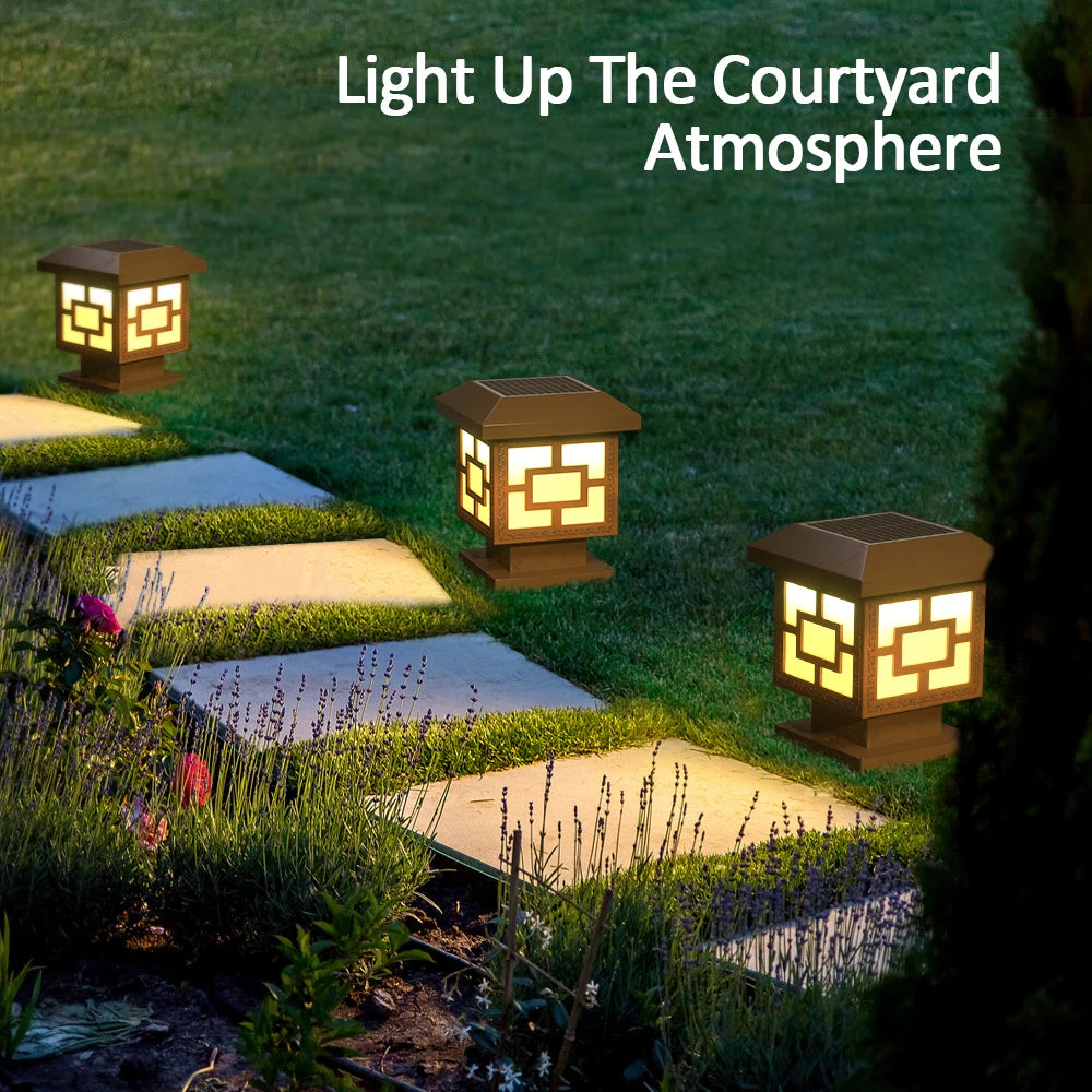 Outdoor Solar LED Post Cap Lights Waterproof with 2 Color Modes for Garden Patio Pathway