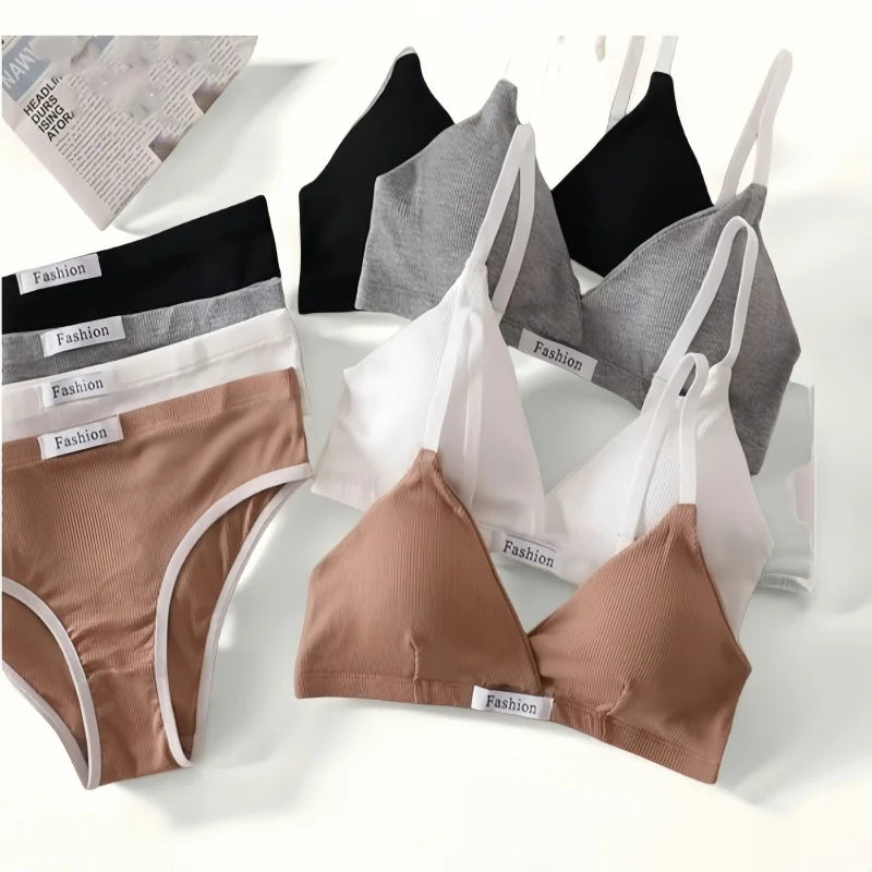 CowLost | women-push-up-bra-and-panties-set-1-3-cup-non-wire-bra-low-waist-briefs-sexy-lingerie-female-sport-bra-cotton-underwear-set |2