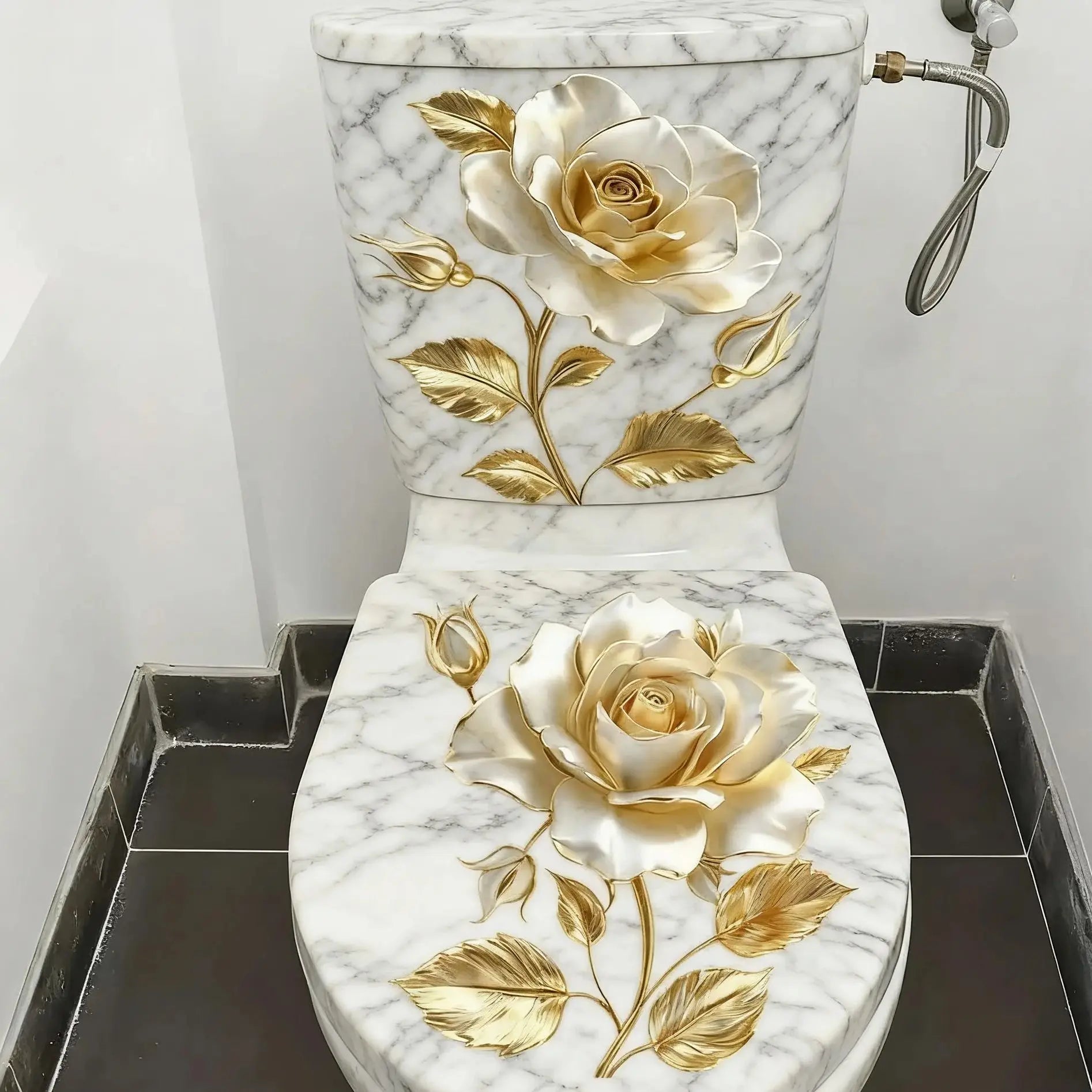 CowLost | beautiful-golden-flower-toilet-sticker-bathroom-toilet-cover-decorative |1