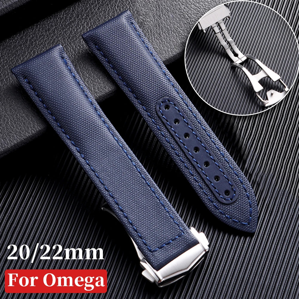 CowLost | for-omega-sailcloth-nylon-watch-band-20mm-22mm-waterproof-sailcloth-strap-black-blue-men-sport-bracelet-folding-buckle-wristband |1