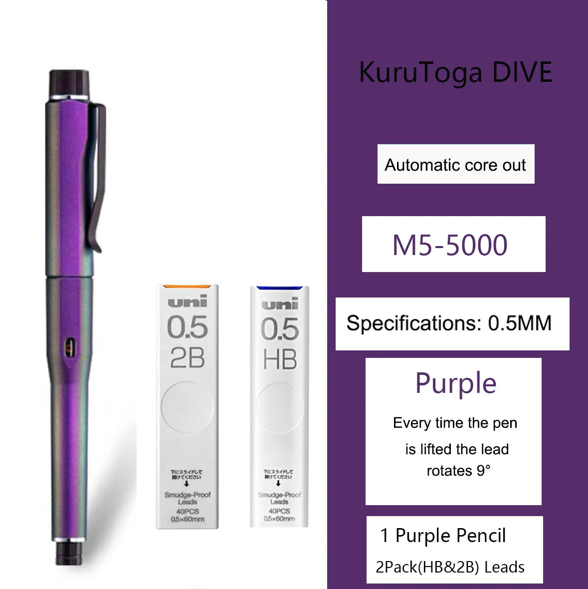 CowLost | product_id-uni-kurutoga-m5-5000-mechanical-pencil-0-5mm-hb-high-end-rotation-core-black-technology |25
