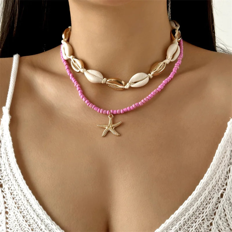 CowLost | mulitlayer-ocean-starfish-shells-pendant-necklace-for-women |8