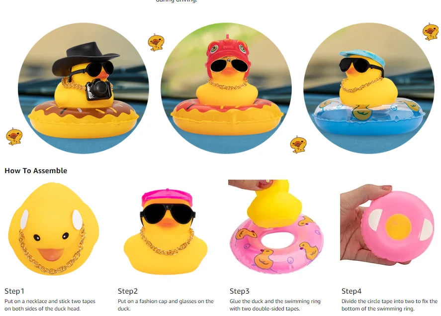 CowLost | product_id-duck-car-dashboard-rubber-duck-with-mini-hat-swim-ring-necklace-sunglasses-ornament |9