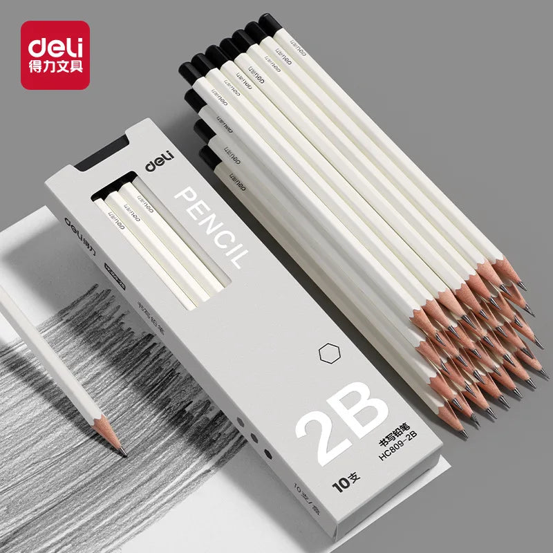 CowLost | product_id-deli-10pcs-white-wood-hexagonal-hb-2b-pencils-set-for-writing-and-painting |2