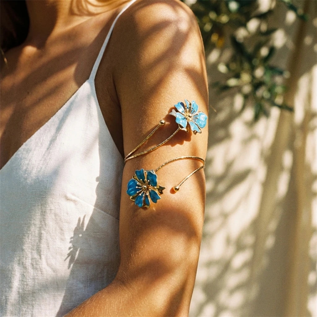 CowLost | boho-elegant-enamel-flower-upper-arm-cuff-bracelet-for-women |3
