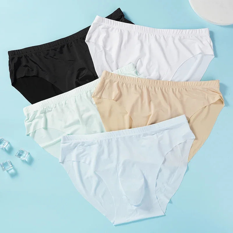 CowLost | 5-pairs-lot-mens-ice-silk-seamless-briefs-summer-transparent-quick-drying-underwear |2
