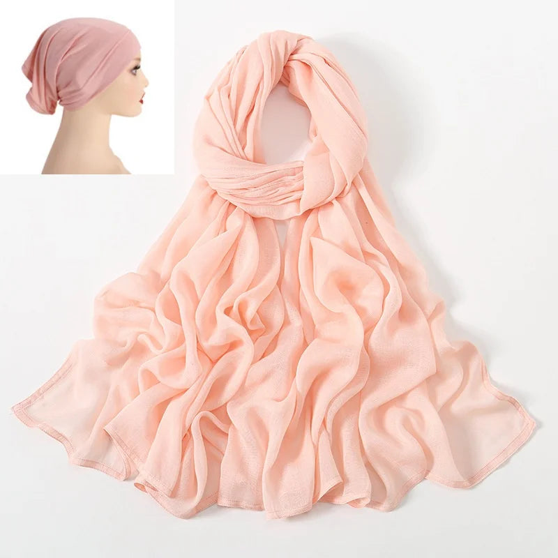 CowLost | 2pcs-set-hijab-matching-color-jersey-cap-lady-plain-viscose |11