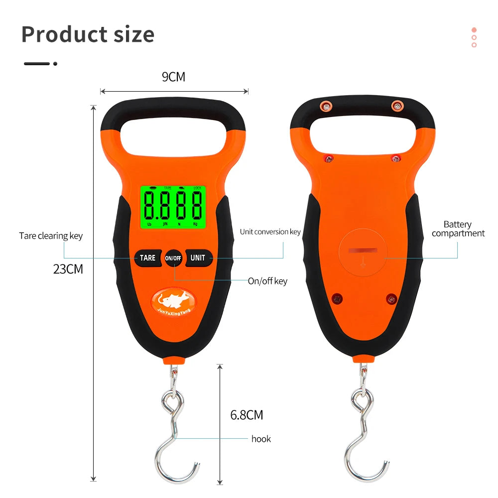 50KG Digital Portable Hanging Fishing Scale LCD Waterproof Non-Slip Handle 10g Accuracy