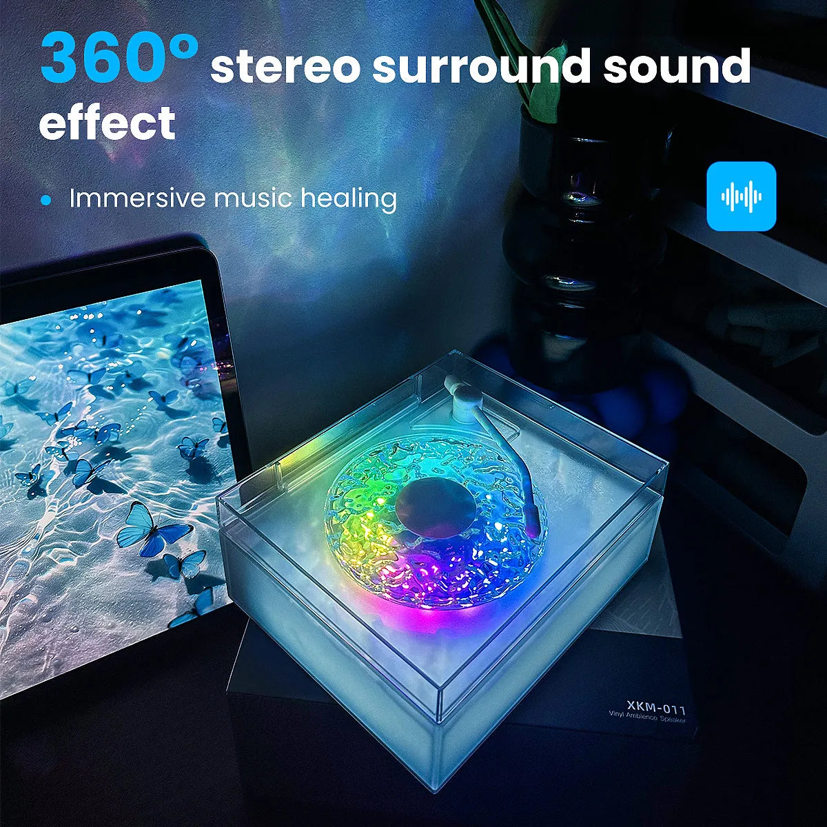Water Ripple Bluetooth Speaker with Night Light and Three Playback Modes for Bedroom