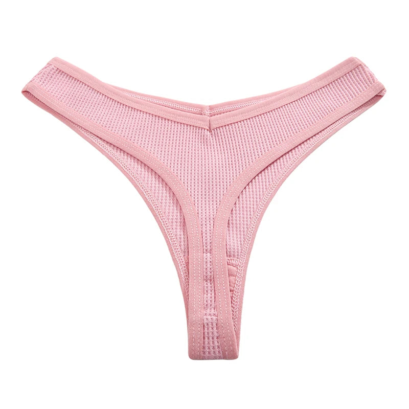 CowLost | activewear-pants-3pcs-cotton-waffle-women-s-sexy-thong-panties-set |31