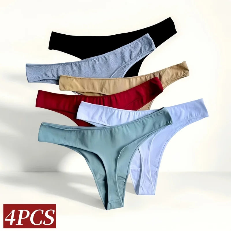 CowLost | product_id-4-pack-women-s-cotton-low-waist-breathable-solid-color-g-string-thongs-m-xl |2