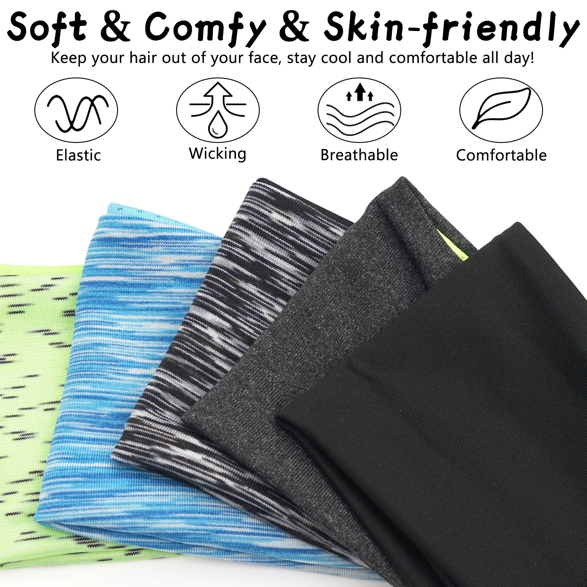 CowLost | 4-5pcs-sweatband-for-men-women-elastic-sport-hairbands |9