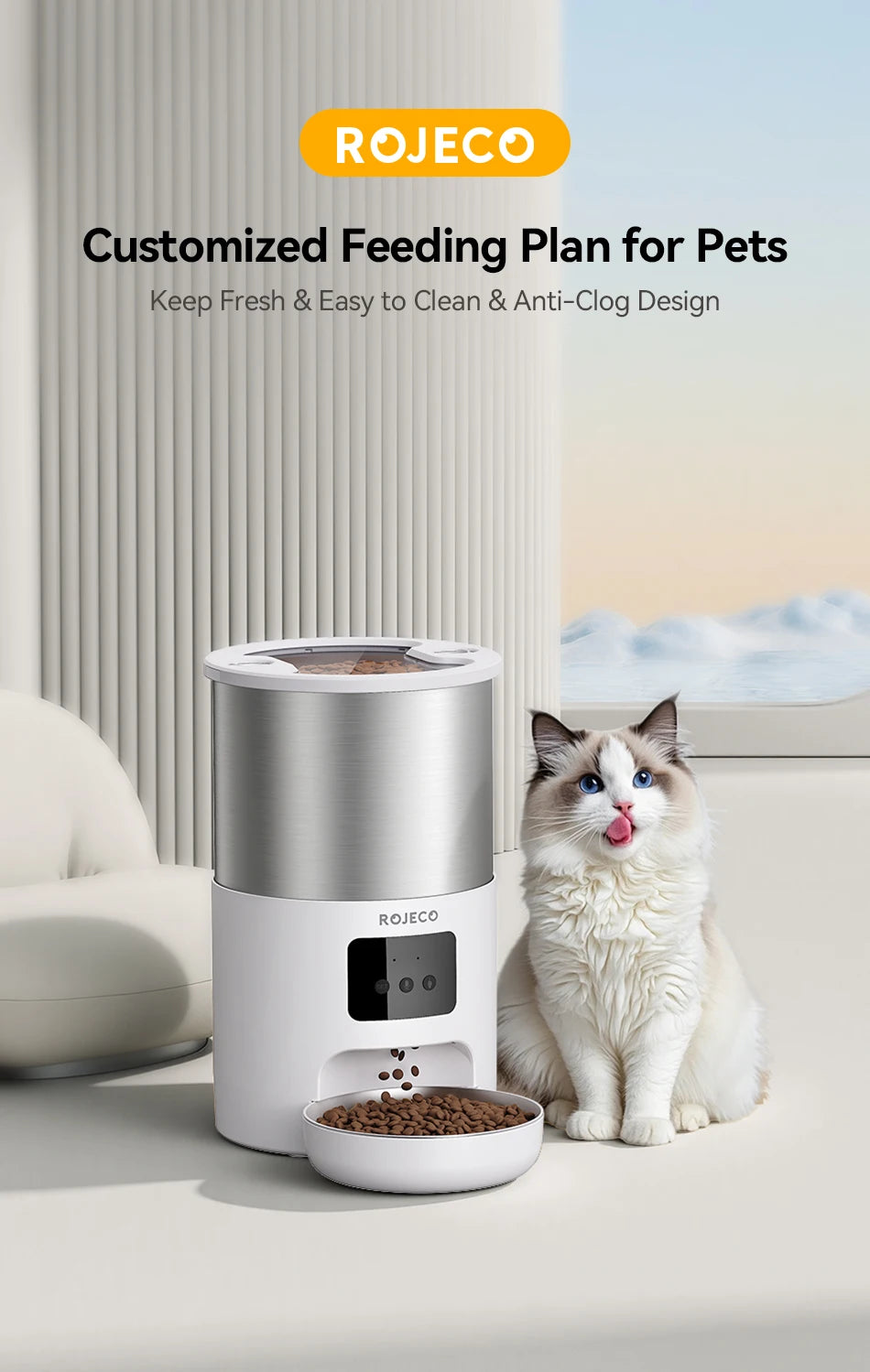 CowLost | cat-food-rojeco-4-5l-stainless-steel-smart-cat-feeder-with-wifi-app-and-voice-control |7