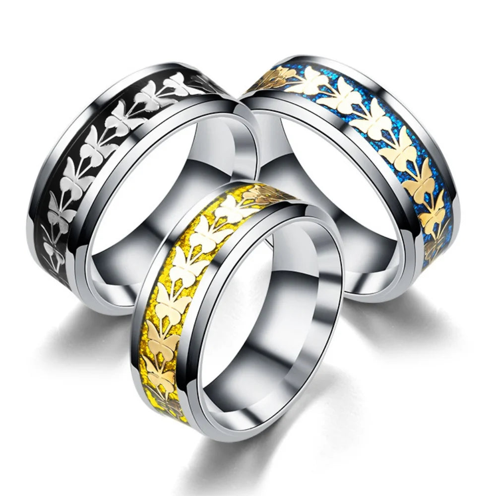 Stainless Steel Butterfly Rings for Women and Men, Sizes 6-13, Valentine's Day Jewelry Gift