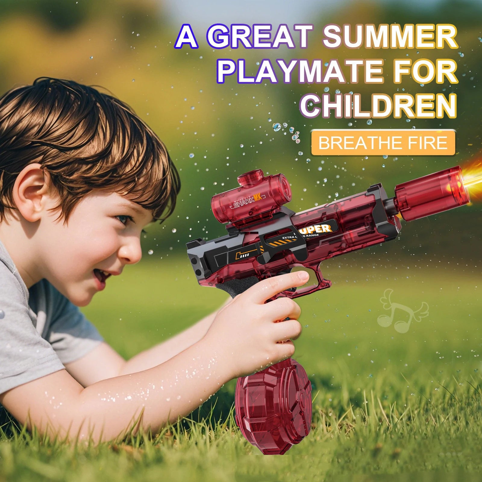 Automatic Electric Water Gun Toy with Simulated Firing, Recoil, and Sensor Lights for Kids