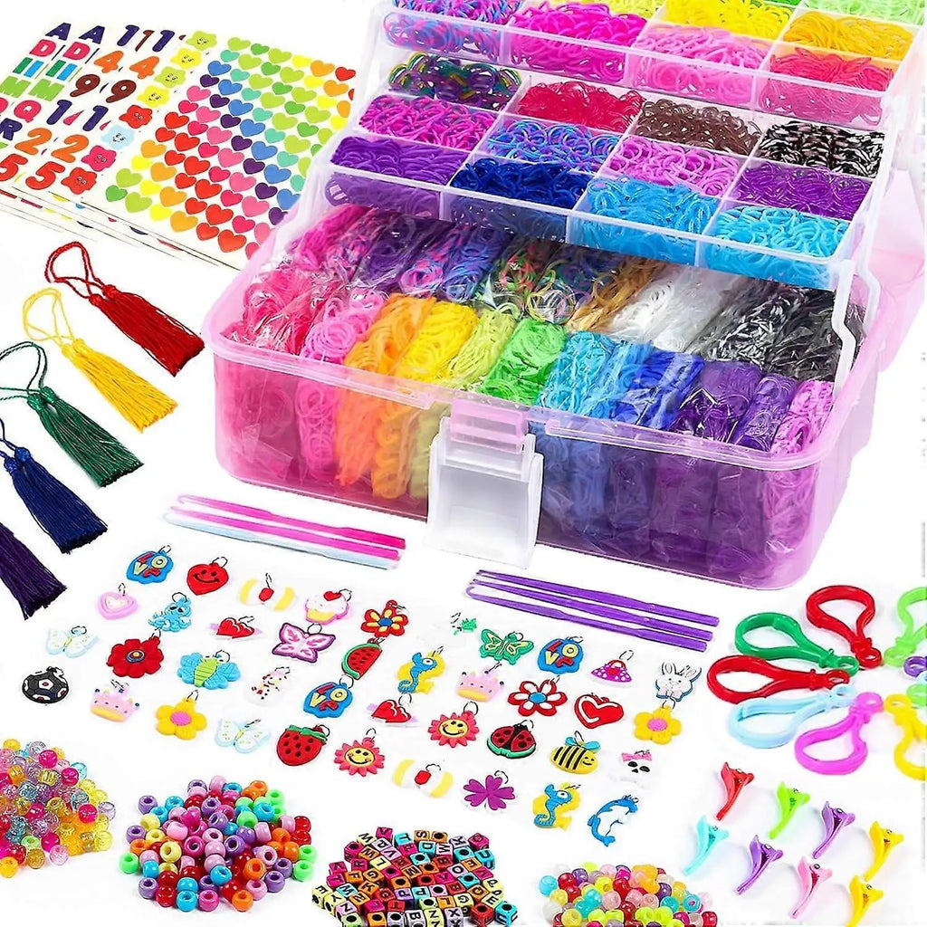DIY Rubber Bands Loom Weaving Kit Box for Bracelets, Pendants, and Beaded Crafts
