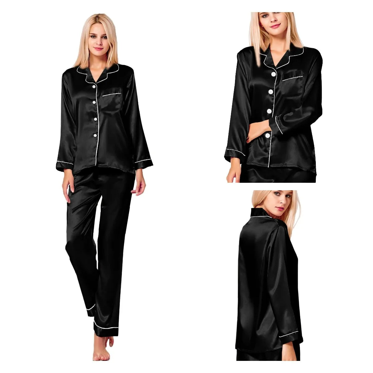 CowLost | activewear-pants-womens-two-piece-silk-satin-pajama-set-long-sleeve-loungewear-sleepwear |1