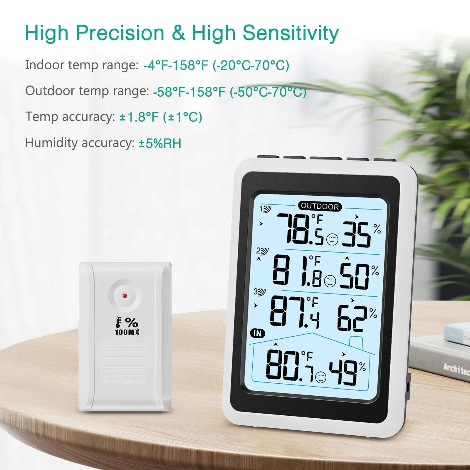 ORIA Digital Indoor Thermometer Hygrometer Wireless Temperature Humidity Monitor with 3 Sensors for Home Office Bedroom