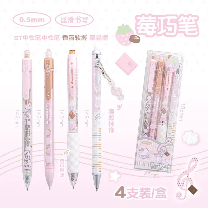 CowLost | product_id-2026-rosyposy-0-5mm-retractable-gel-pen-aesthetic-strawberry-music-notes-design-quick-dry-for-office-exam |21