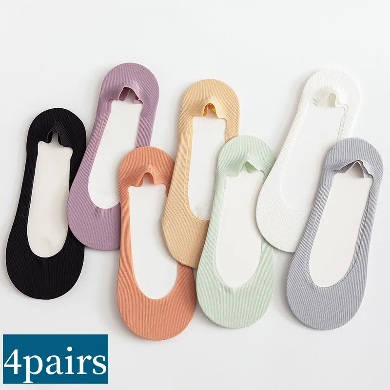 CowLost | product_id-4-pairs-women-s-summer-ice-silk-anti-slip-invisible-short-socks-solid-color |2