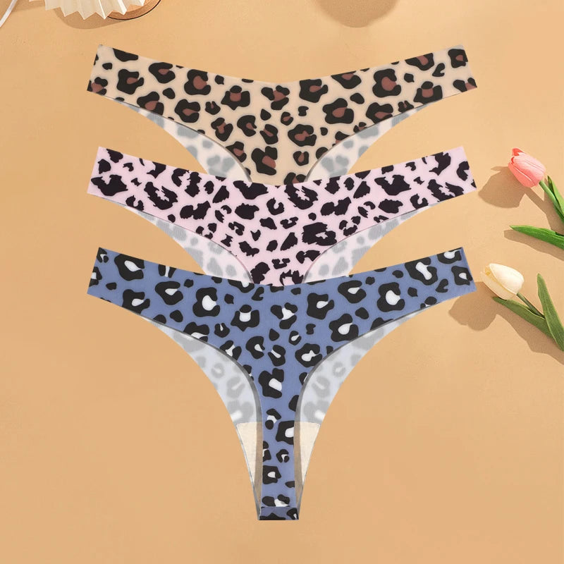 CowLost | activewear-pants-3pcs-womens-ice-silk-seamless-low-waist-leopard-thongs |34