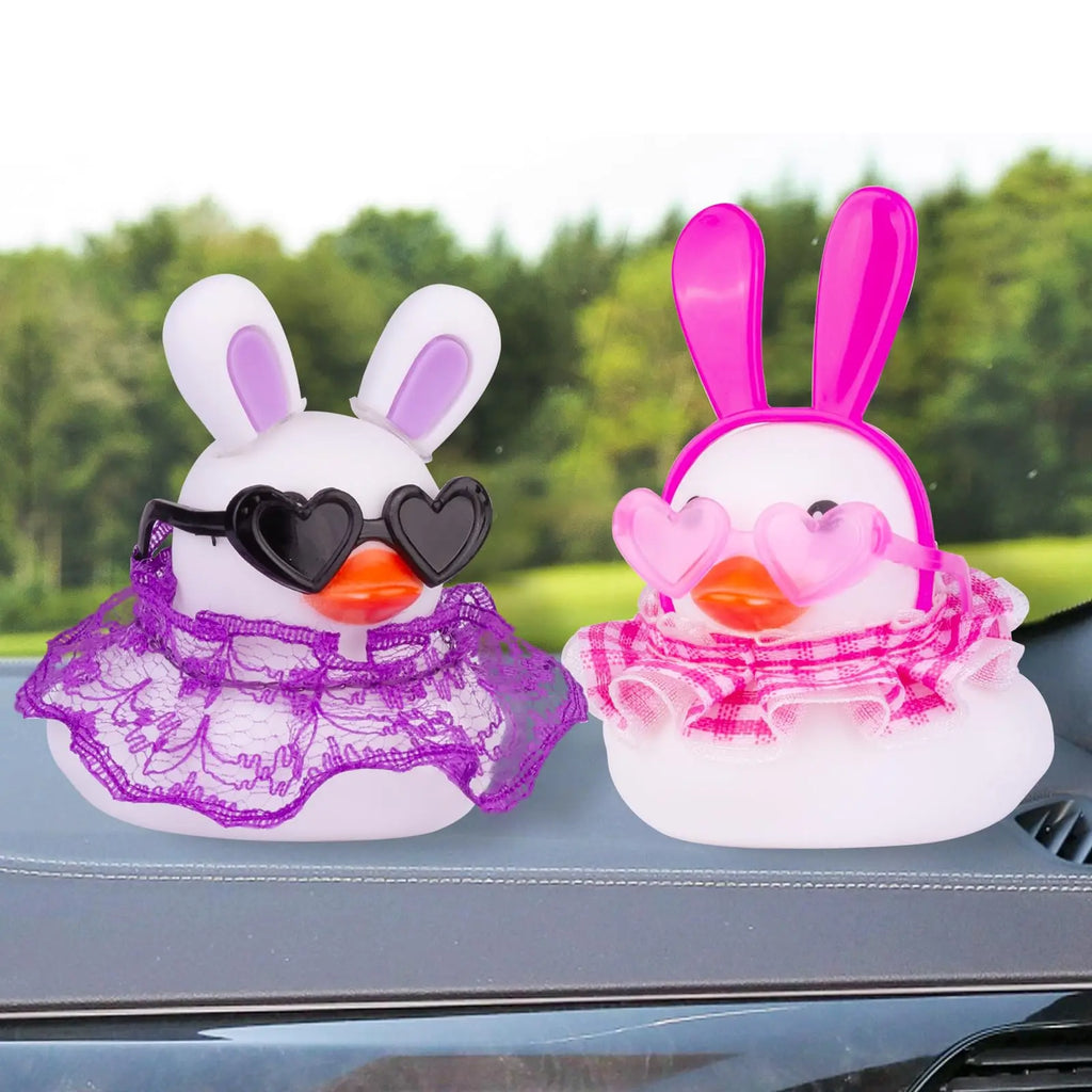 CowLost | product_id-car-dashboard-rubber-duck-ornament-set-with-mini-hat-sunglasses-and-skirt |5