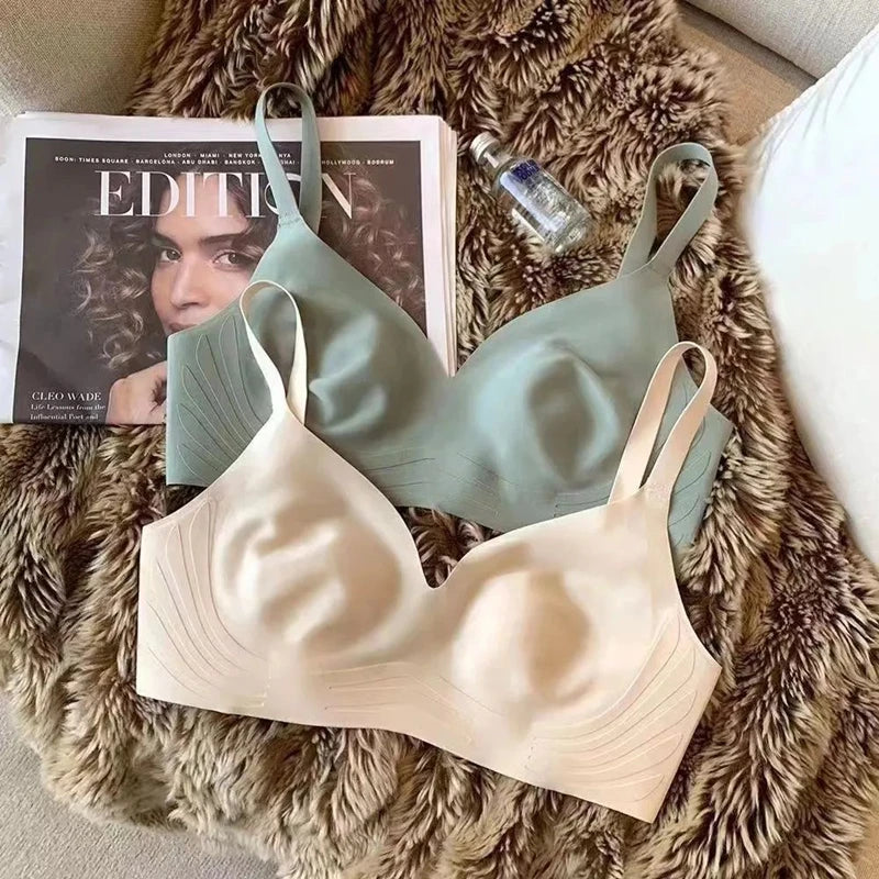 CowLost | thin-large-breasts-show-smaller-breasts-rabbit-ears-breathable-seamless-underwear-womens-small-breasts-push-up-bra |2