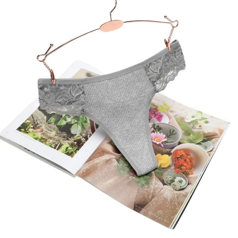 CowLost | product_id-4pcs-women-s-cotton-low-waist-lace-trim-solid-color-g-string-thongs-set |12