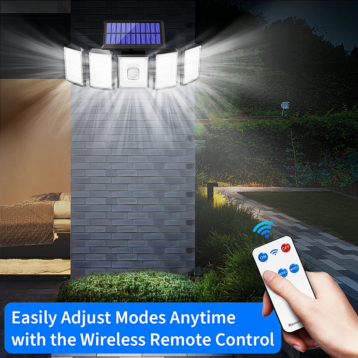 Mexllex 300 LED Solar Outdoor Motion Sensor Light with Remote, 3 Modes, IP65 Waterproof