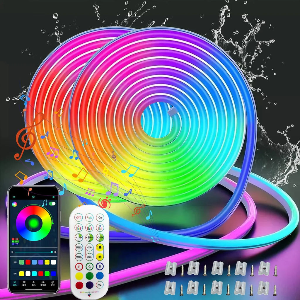 10M/5M Neon RGB 12V Waterproof LED Strip Lights with WiFi, Music Sync, Remote & App for Bedroom