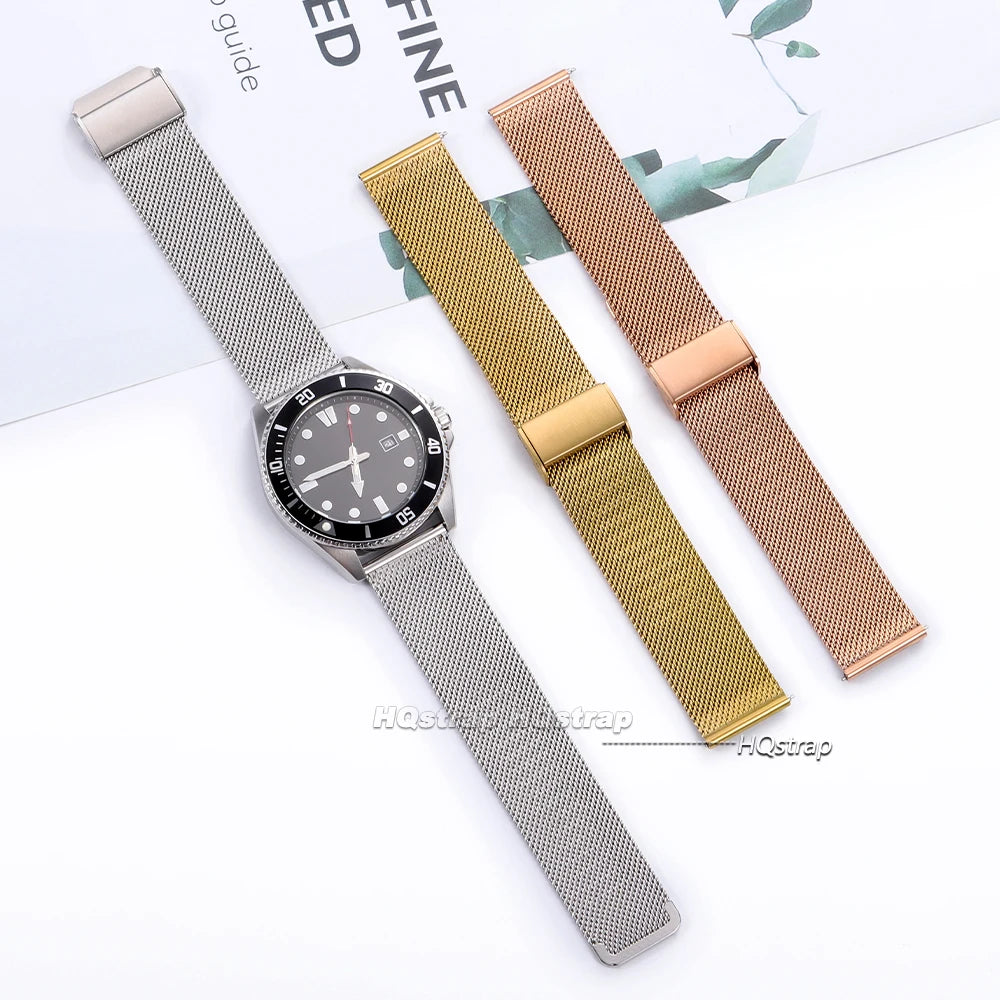 Quick Release Stainless Steel Milanese Mesh Watch Band 18mm 20mm 22mm Black Silver