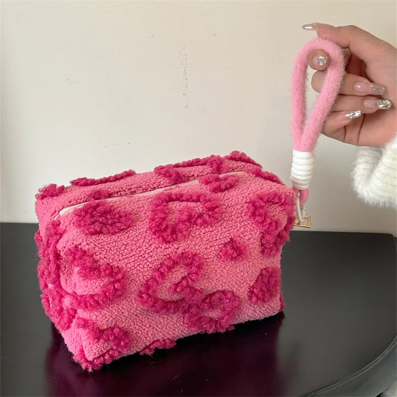 CowLost | pink-red-color-heart-cosmetic-bags-with-lanyard |1