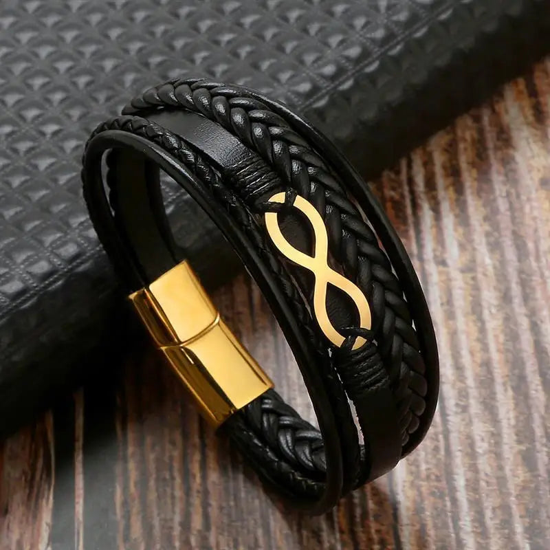 CowLost | infinity-symbol-charm-multi-layer-leather-bracelet-for-men |7