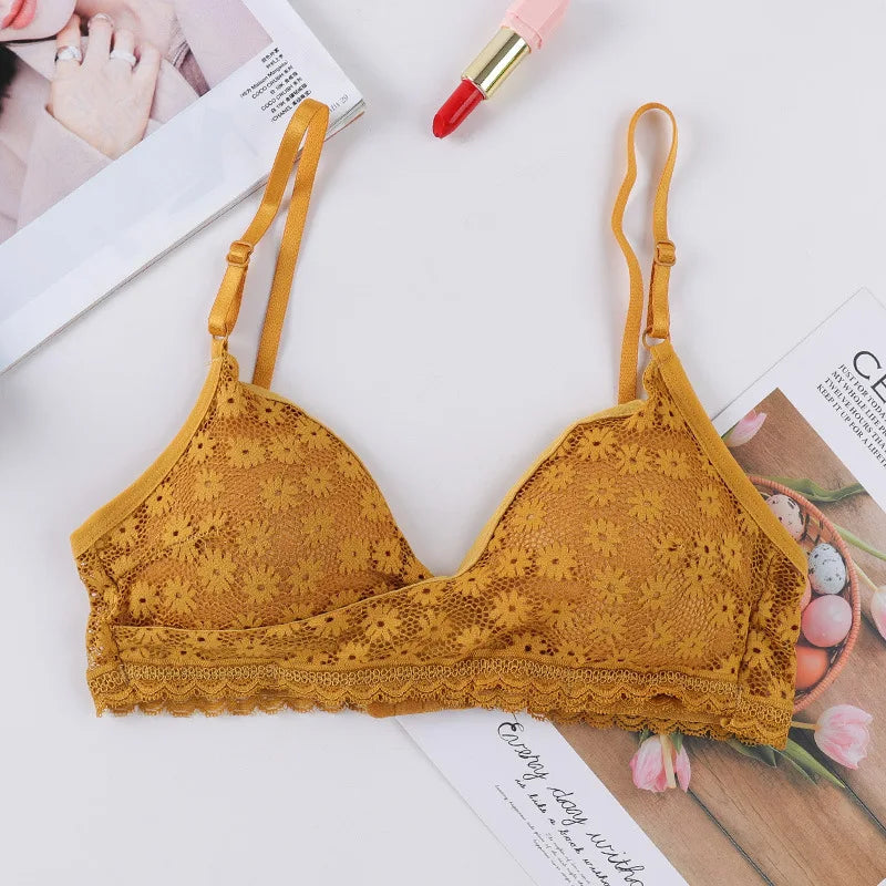 CowLost | product_id-floral-lace-v-neck-padded-non-wire-push-up-bralette-for-women |25