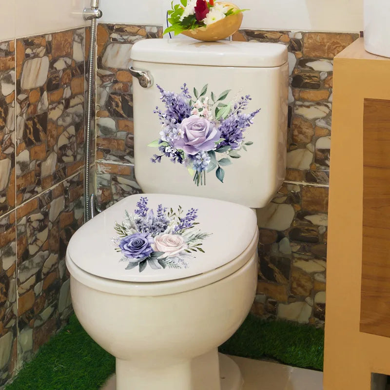 CowLost | 2pcs-purple-flower-hyacinth-stickers-bathroom-toilet-sticker |12