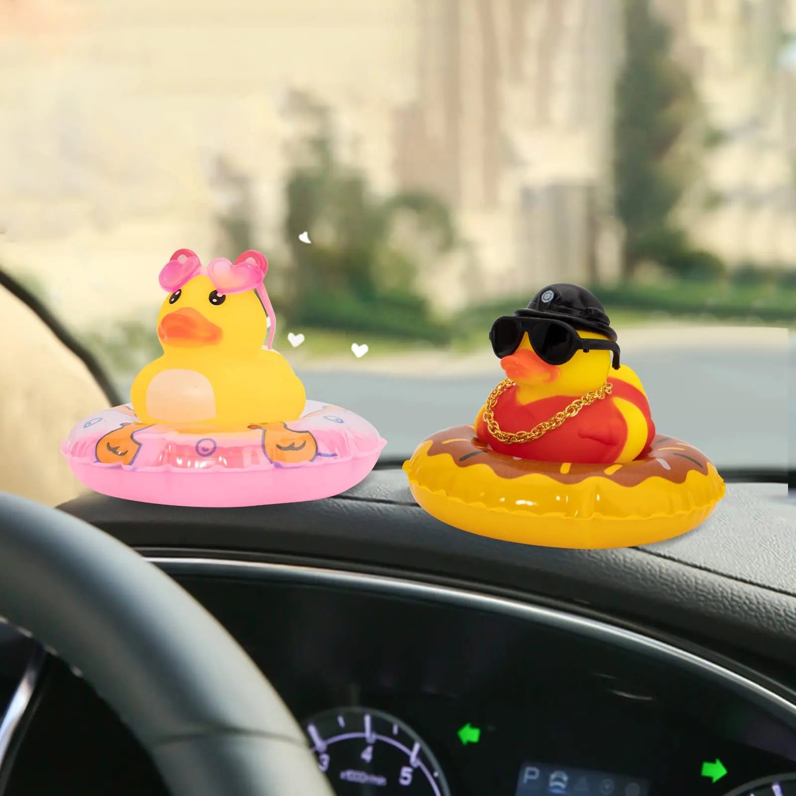 CowLost | product_id-car-rubber-duck-dashboard-ornament-with-mini-swim-ring-necklace-and-sunglasses |7