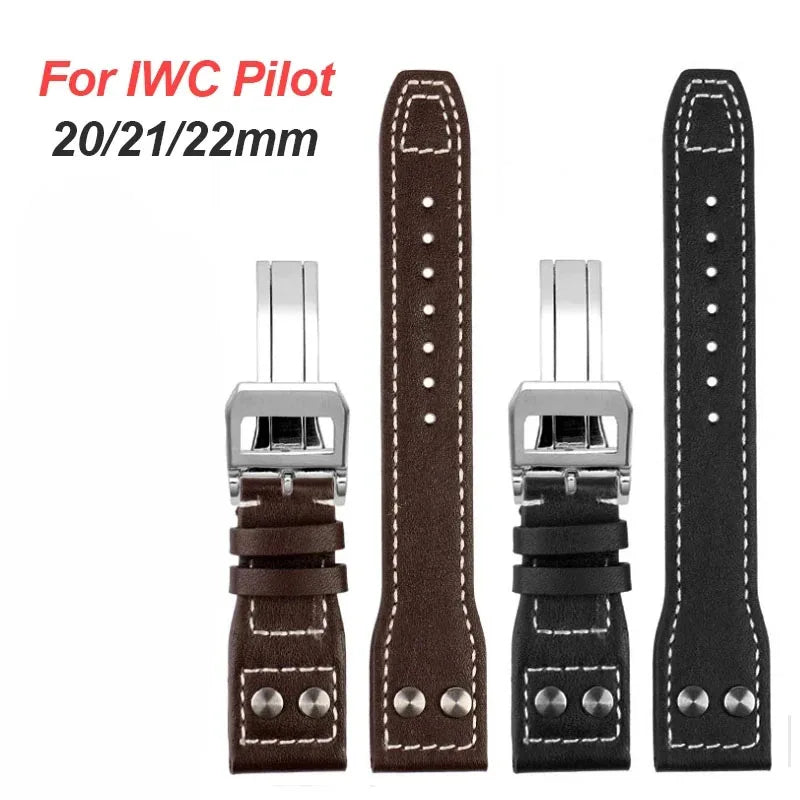 CowLost | bracelets-product_id-iwc-pilot-genuine-leather-watchband-20-21-22mm-cowhide-steel-folding-buckle-wristband |1