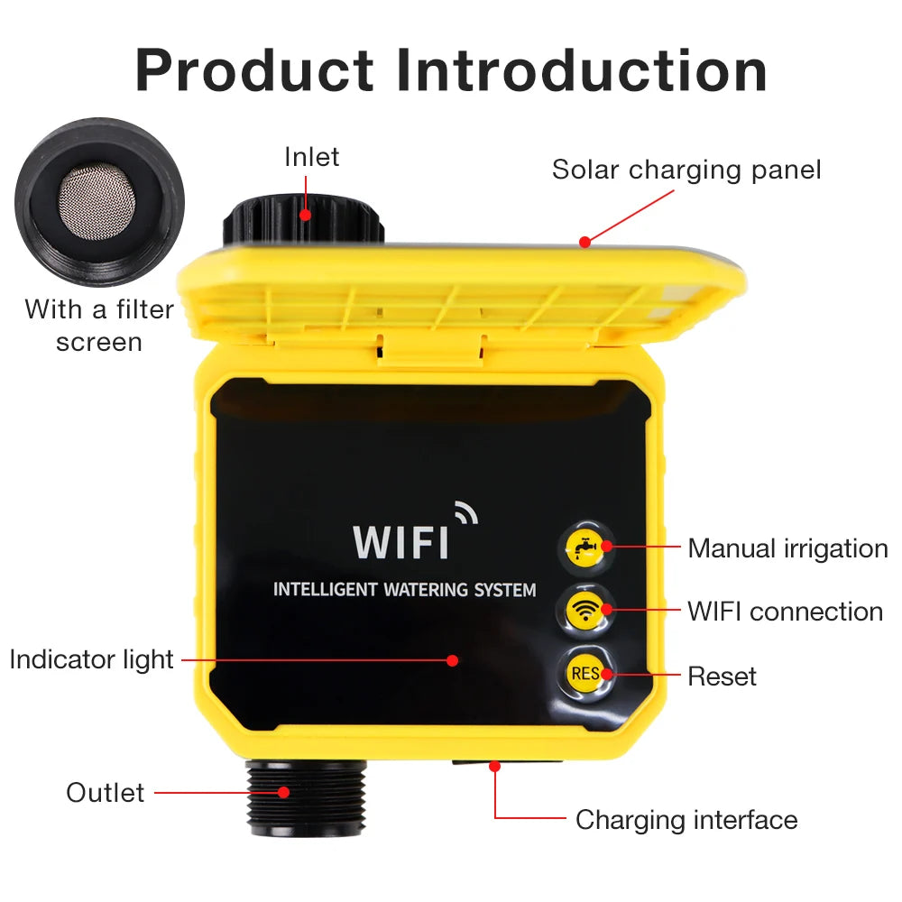 WiFi Solar Irrigation Timer 1/2/4 Outlet Smart Watering Controller for Garden Greenhouse