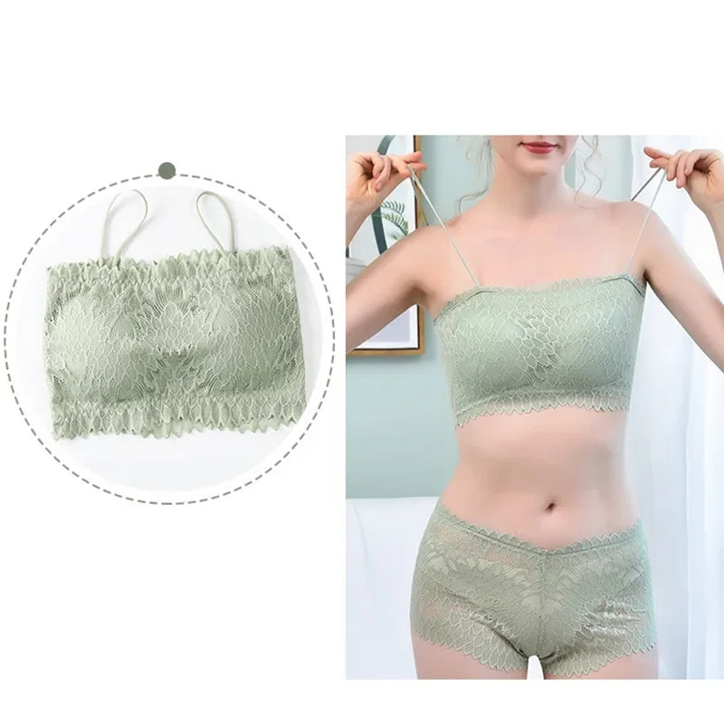 CowLost | product_id-women-s-lace-wireless-padded-tube-bra-low-rise-panty-set |8
