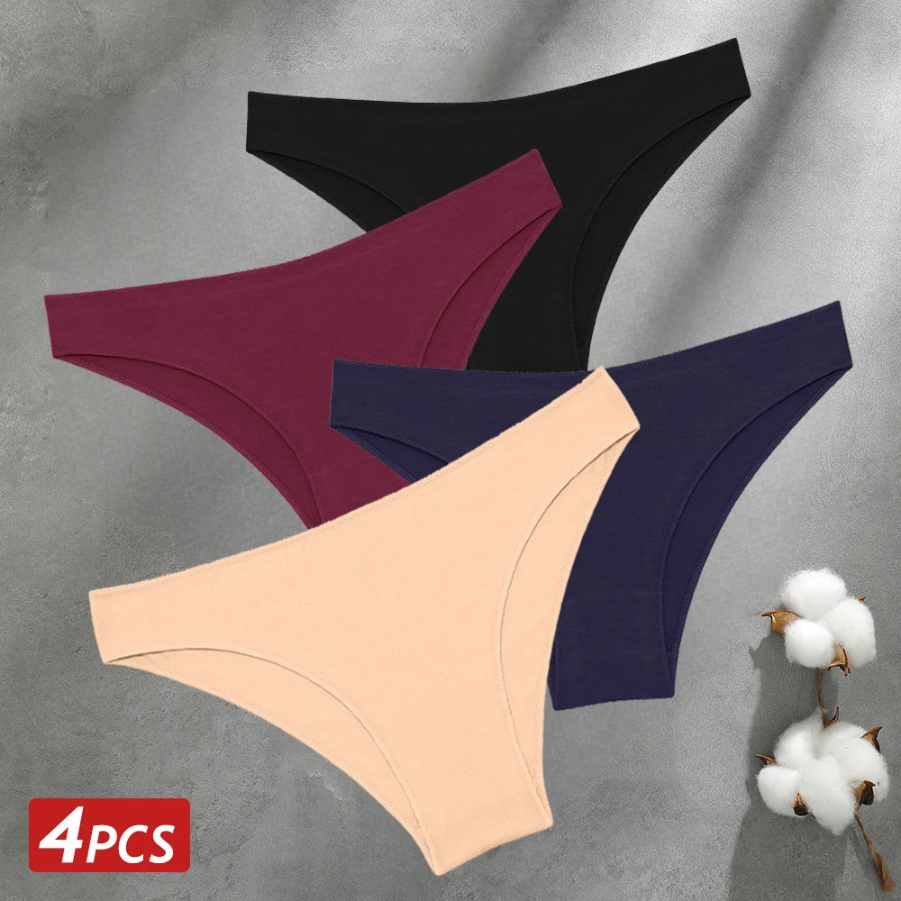CowLost | activewear-pants-4pcs-women-s-seamless-low-waist-cotton-briefs-solid-color-panties |24